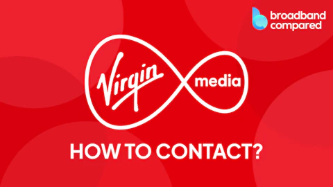 The Virgin Media logo with "How to contact" below it and the Broadband Compared logo to its top right.